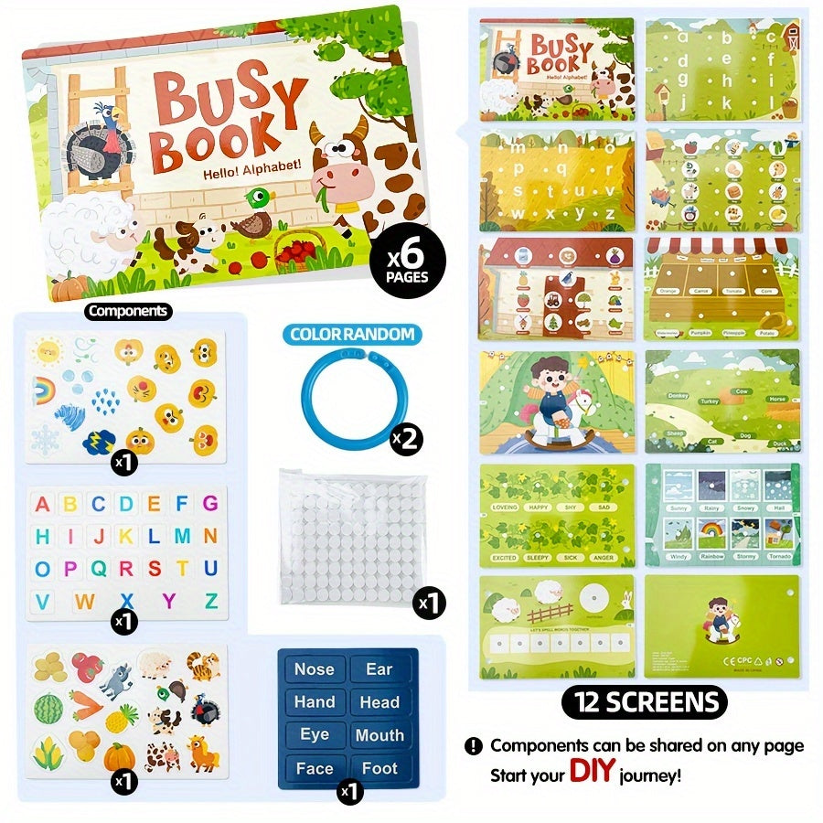 Dieren Leerboek Busy Book | Educatieve Verlichting met Meerdere Thema's, Plak & Scheur Sticker Activiteitenboek voor Kinderen en Peuters