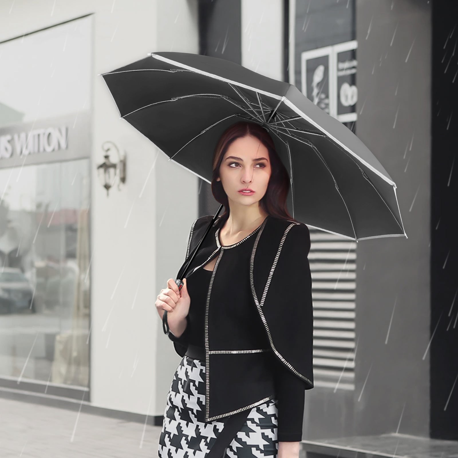 Rainstar automatische paraplu | Omkeerbare sluiting, 10 metalen baleinen, unisex ontwerp, 105 cm