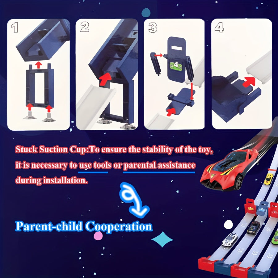 Racebaan Speelset voor Kinderen met 2 Banen en 4 Auto's - Educatief Bouwpakket en Interactief Spel voor Jongens en Meisjes - Perfect Verjaardagscadeau