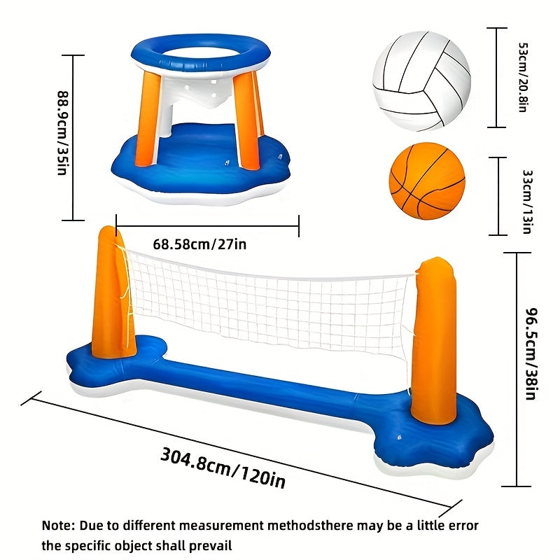 Opblaasbaar Zwembad Speelset – 305cm Volleybalnet & Basketbalring | Waterplezier voor Volwassenen & Tieners (14+)