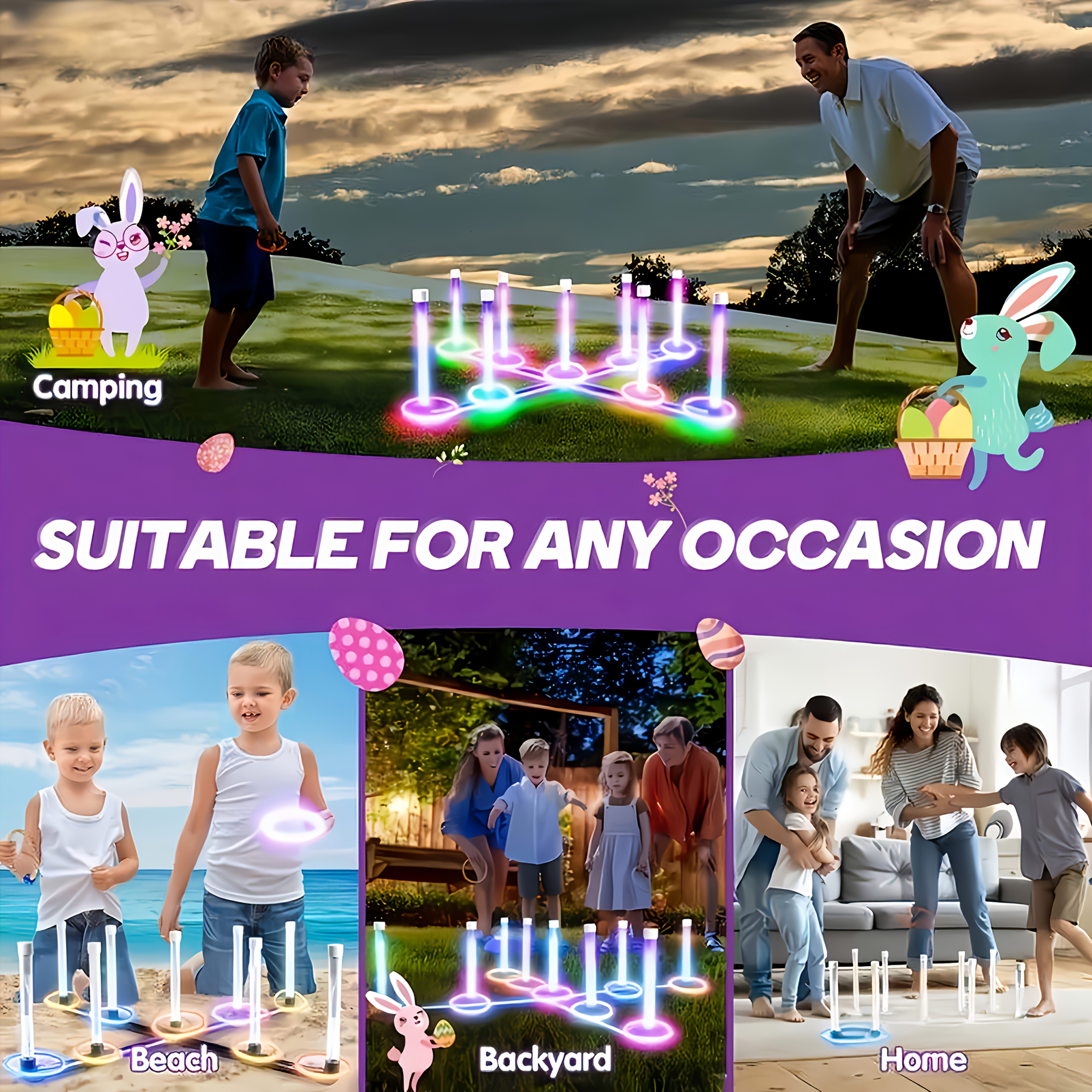 Glow Ring Toss LED Werpspel voor Kinderen – Educatief Lichtgevend Spel voor Binnen & Buiten, Familieplezier vanaf 3 Jaar