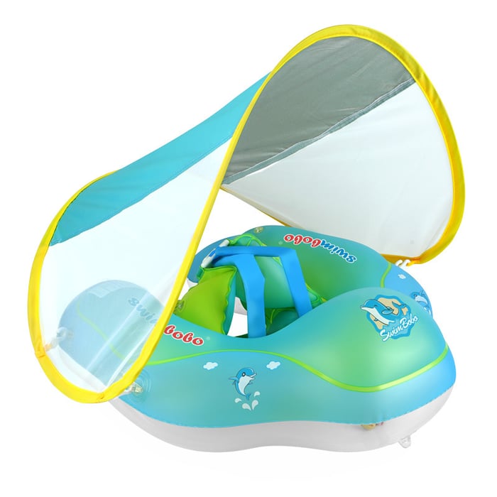 Veilige Baby Zwemtrainer met Zonnescherm voor Kinderen van 3 Maanden tot 4 Jaar - Anti-Kantel Zwemband voor Baby, Peuter, Jongens en Meisjes - Drijver voor in het Zwembad
