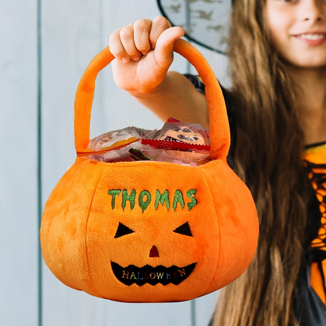 Halloween mandje met naam - gepersonaliseerde pompoen emmer & trick-or-treat tas | duurzaam & decoratief