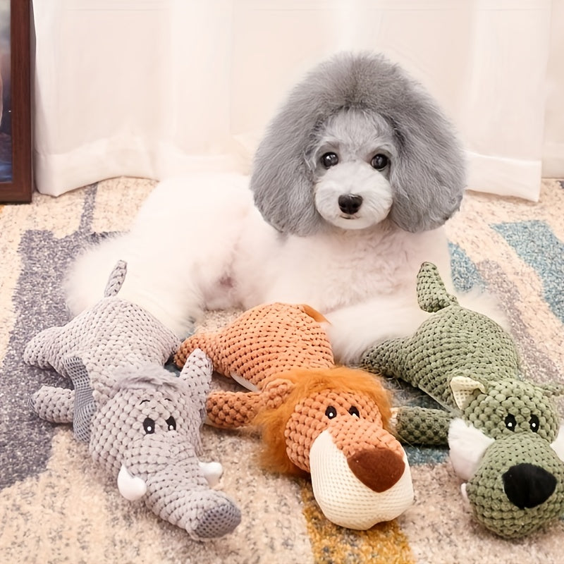Duurzaam Gebreid Hondenspeelgoed met Pieper voor Kleine en Middelgrote Honden - Sterk Kauwspeeltje in Leuke Dieren Vormen - Interactieve Knuffel voor Puppy's