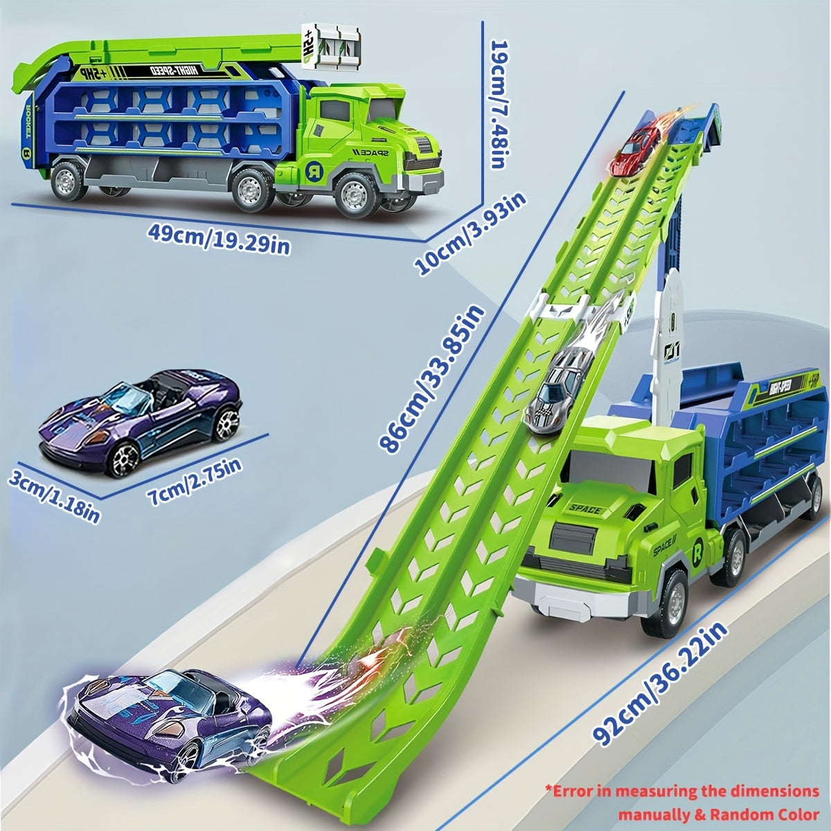3-in-1 Transformeerbare Auto Speelset | Met Raketlanceerder, Inertiaal Slide & Vouwbare Vrachtwagen | STEM Educatief Speelgoed voor 3+ Jaar | Inclusief Metaalauto's