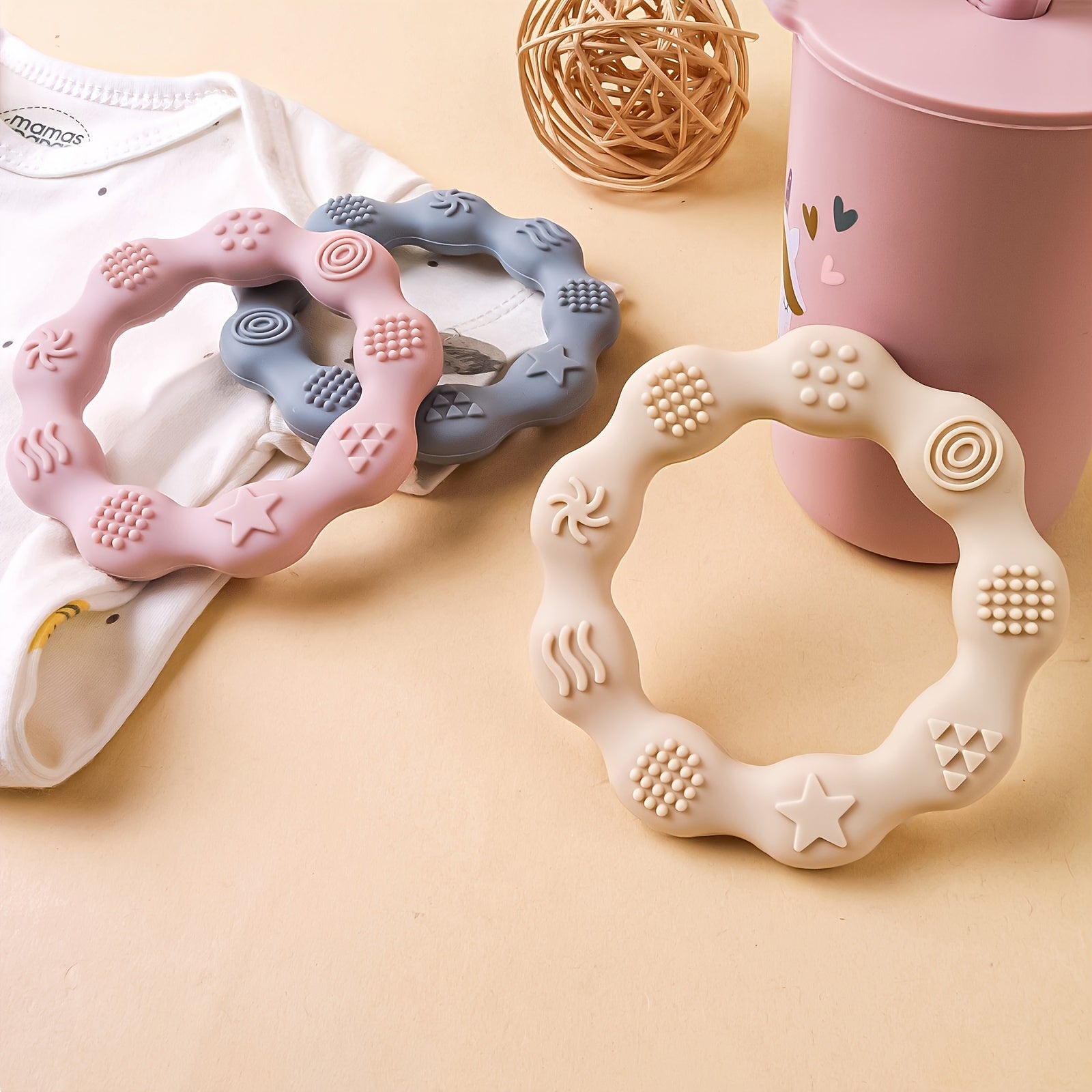 Siliconen Bijtring Ring | BPA Vrije Zachte en Getextureerde Bijtspeeltjes voor Baby’s 0 tot 2 Jaar