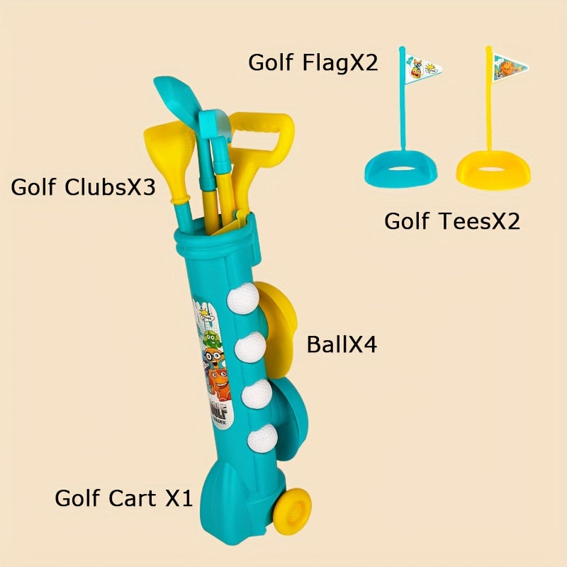 Golf Clubs Set, Golf Toy with 1 Golf Cart, 3 Golf Clubs, 4 Golf Balls, 2 Practice Holes, Indoor Outdoor Sports Toy, Over 3 Years Old