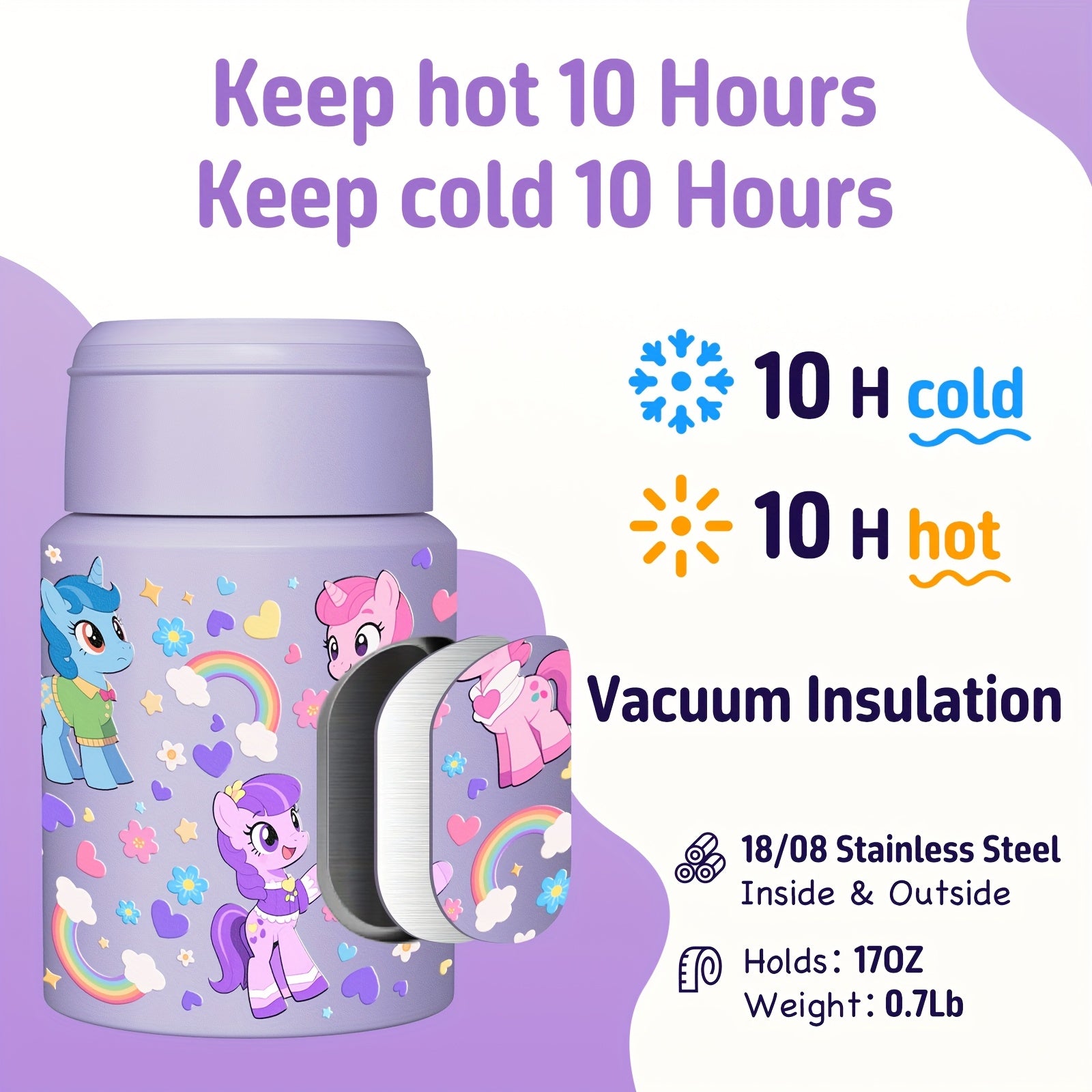 Geïsoleerde Voedselthermosfles voor Kinderen (500 ml) - Lekvrije RVS Lunchpot met Lepel - Houdt Maaltijden 10 Uur Warm of Koud