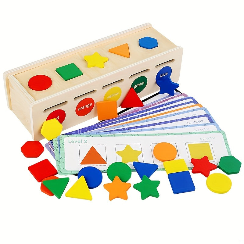 Houten Kleur- en Vormen Sorteerbox | Vroege Educatie Bouwblokken Puzzels voor Kinderen van 1-3+ Jaar