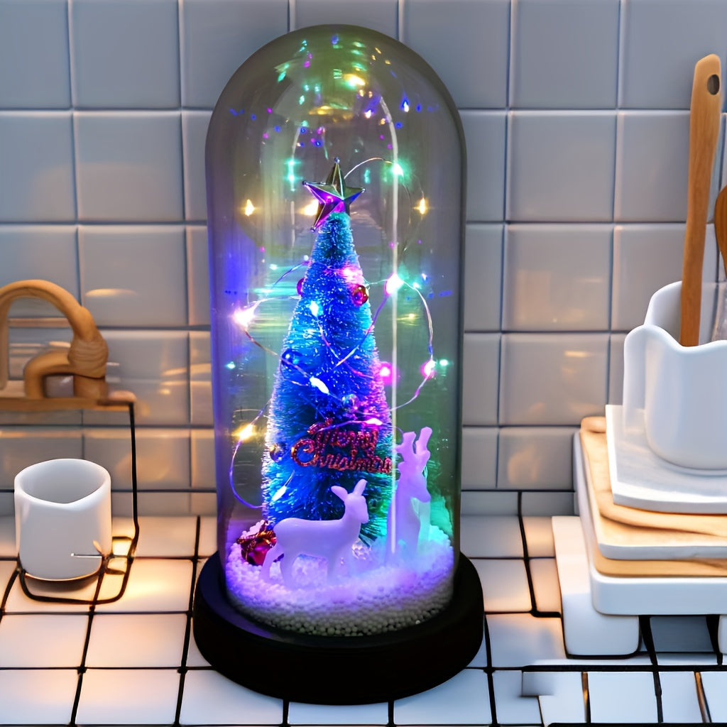 Eeuwige Verlichte Kerstboom met Kerstman en Rendieren | Kerstdecoratie op AAA-batterijen