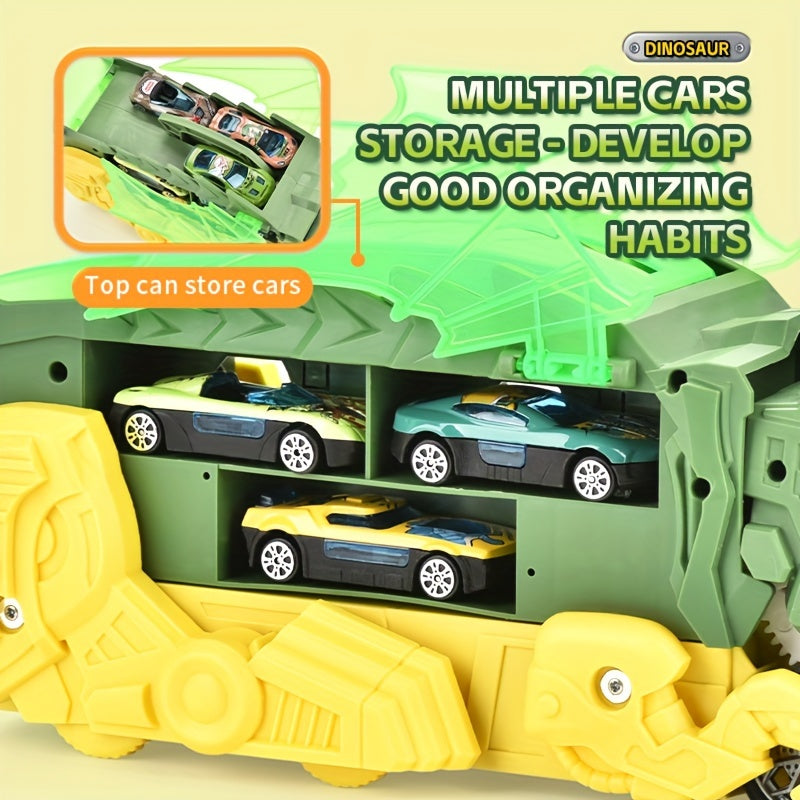 Dinosaurus Vrachtwagen Speelgoed Set, T-Rex met 6 Mini Auto's, Willekeurige Legering Auto's, Leuk Verjaardags- & Kerstcadeau voor Kinderen van 3-6 Jaar