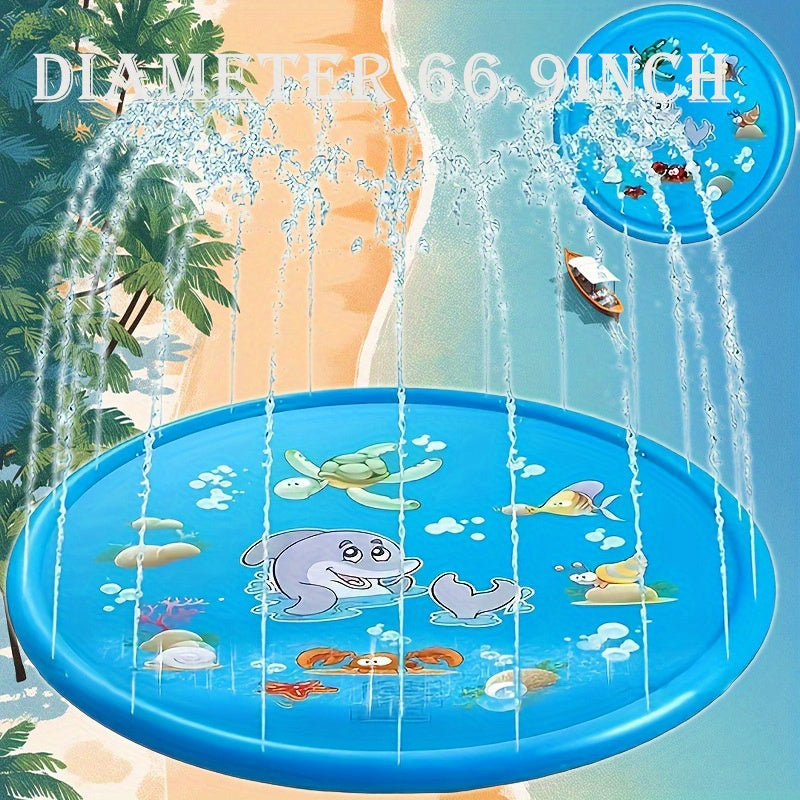 XL Watersproeier Mat 2025 met Zeeleven Thema – 170 cm Opvouwbaar Opblaasbaar Waterkussen voor Kinderen & Huisdieren | Zomerplezier met Schildpadden, Vissen & Zeepaardjes