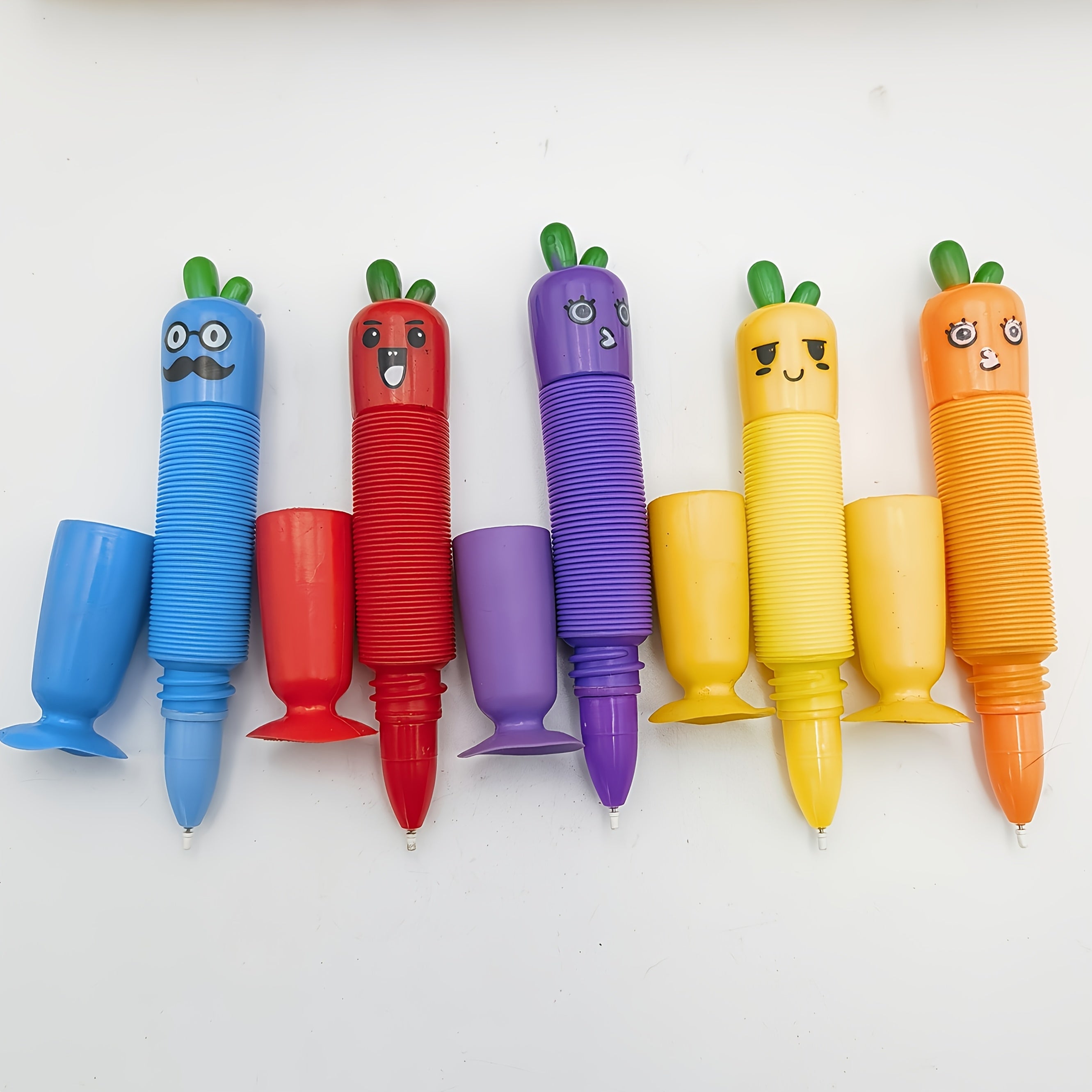 5 stuks wortel balpennen set | Uitschuifbare creatieve pennen met zuignap, studentenstationery