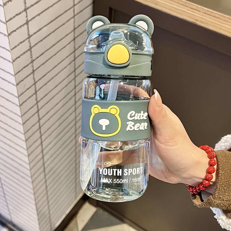 650ml beren drinkfles | Cartoon waterfles met rietje & handvat