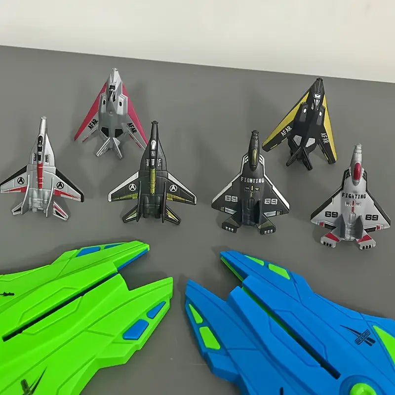 Dual Launcher Vliegtuig Speelgoed Set | Handmatige Vliegende Jet Game | Duurzaam Plastic