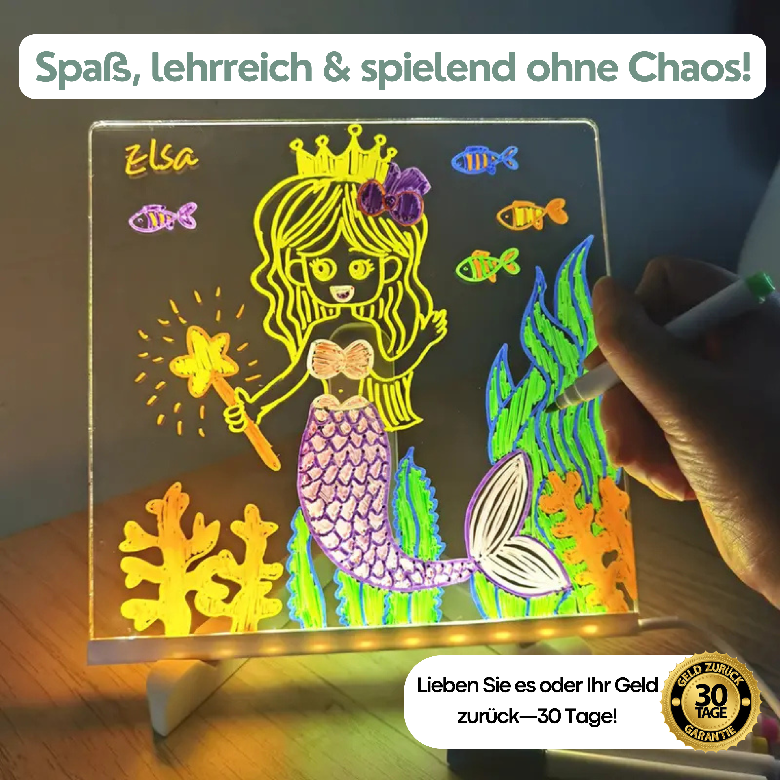 GlowBoard voor Kinderen LED-oplichtend tekenbord met gloeiende stiften | Creatief, gemakkelijk schoon te maken en herbruikbaar