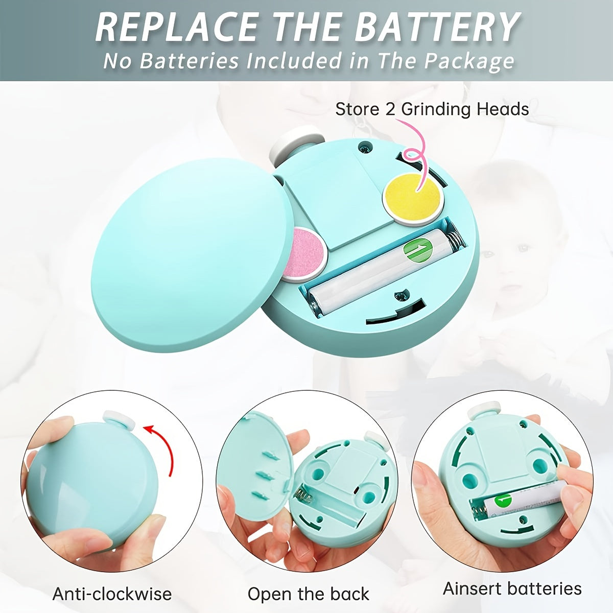 Elektrische Nageltrimmer voor Baby’s | Veilig Nagelknipper Set, Met Vervangbare 6 Slijpkoppen voor Baby’s, Kinderen en Volwassenen