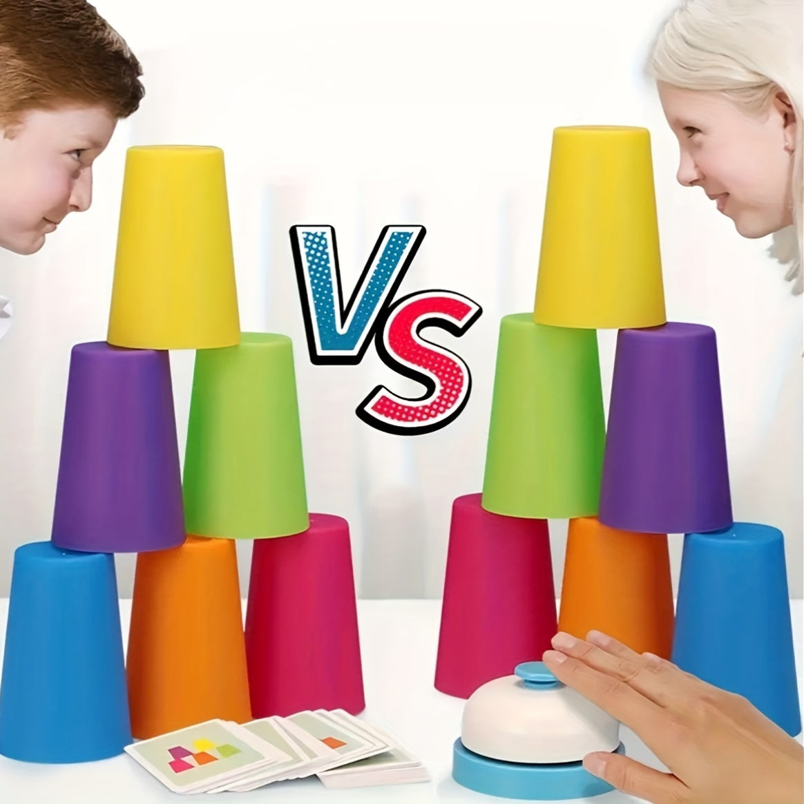 54 Kaarten, 12 Bekers, 1 Bel Spelset | Stapelspel, Interactief Tafelspel, Ideaal Cadeau