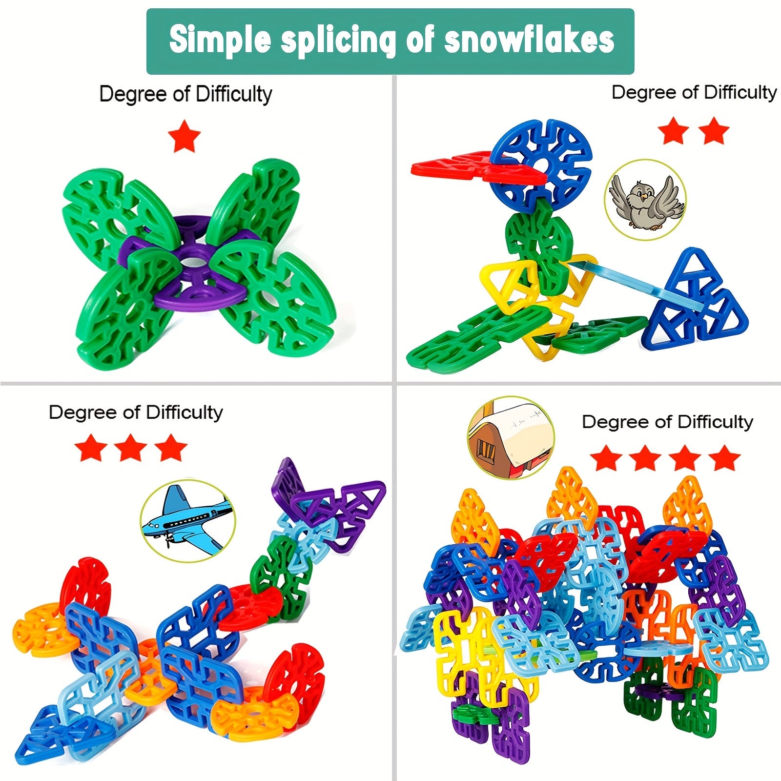 98-delige Verdikte Sneeuwvlok Bouwstenen | DIY Assemblage Puzzel Educatief Speelgoed voor Jongens & Meisjes
