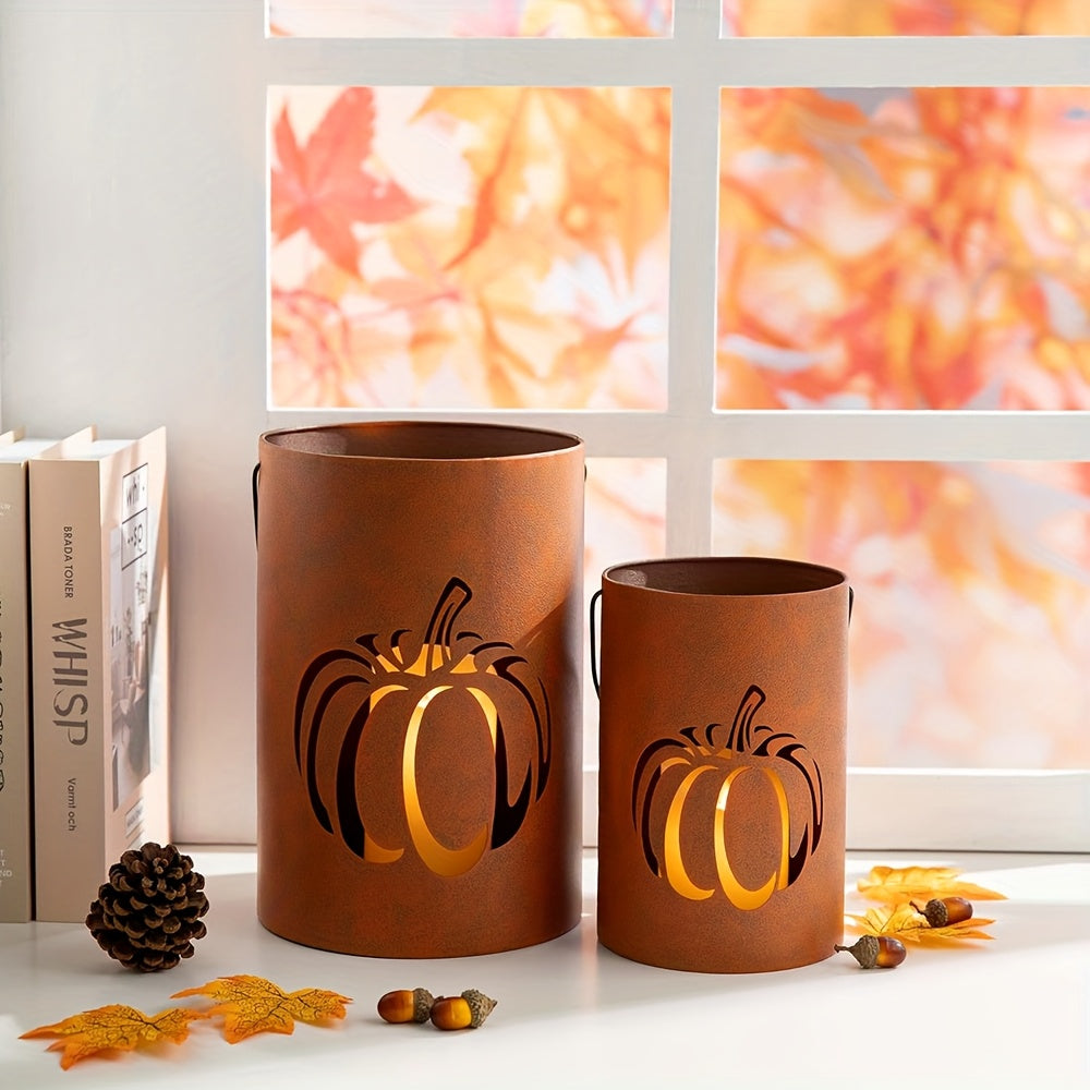 Rustieke Gietijzeren Pompoen Kaarsenhouder voor Herfstdecoratie - Sfeervolle Kandelaar voor Halloween en Thanksgiving - Geschikt voor Binnen en Buiten