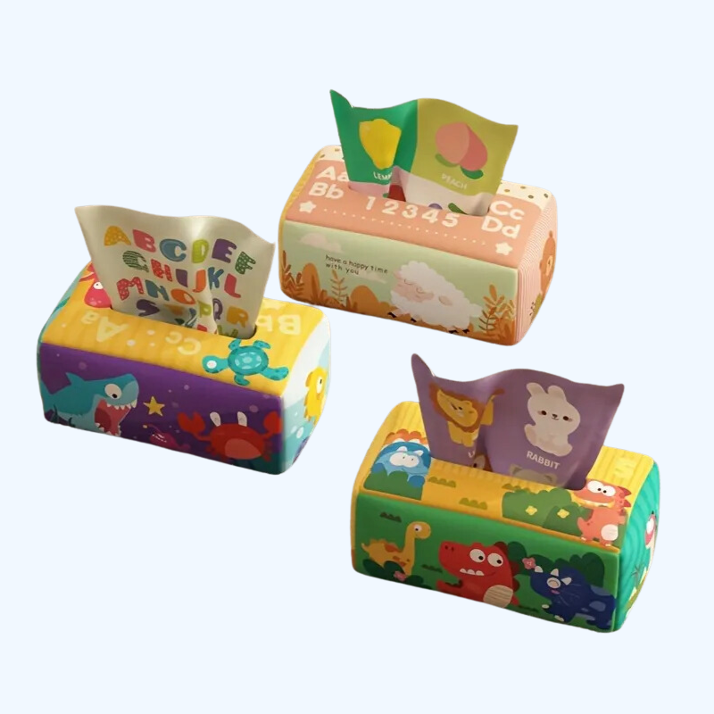 6-12 Maanden Baby Speelgoed | Zachte Tissue Doos en Hoog Contrast Geplooide Papieren Sensory Zijde Sjaal | Perfect voor Sensory Ontwikkeling & Vroeg Leren