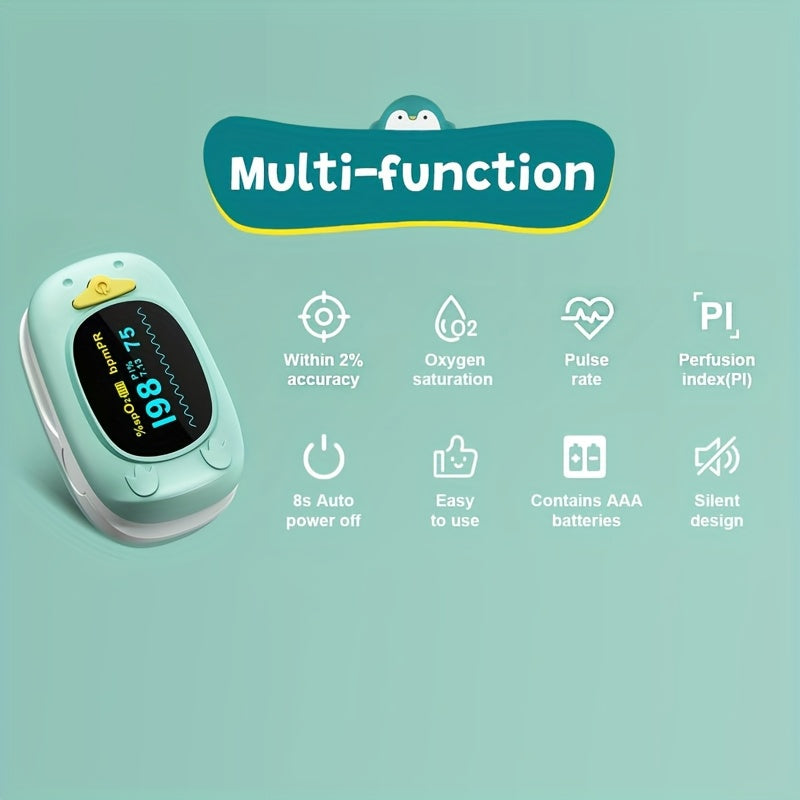 Pinguïn Saturatiemeter voor Kinderen - Vinger Pulsoximeter voor Baby's en Peuters - Hartslagmeter en Zuurstofmeter voor Jongens en Meisjes