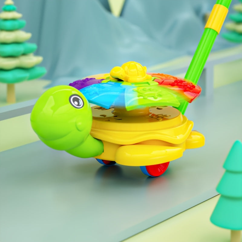 Vrolijk Duwfiguur met Duwstok voor Peuters vanaf 18 Maanden - Loopspeelgoed Schildpad of Kip voor Jongens en Meisjes - Interactief Cadeau voor Baby's Eerste Stapjes
