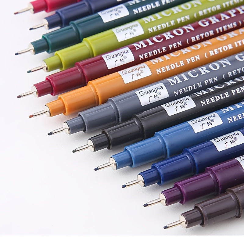 12 Color Micron Graphic Retractable Pens - Extra Fine 0.5Mm/0.5cm Tip, Waterproof, Quick-Drying Ink, Non-Toxic, Easy to Grip - Suitable for Students And Artists