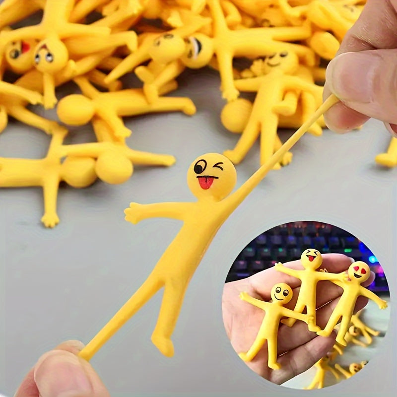 25x Gele Rekbare Poppetjes | Vrolijke Gezichten | Zacht Rubber | Vouwbaar voor Feestdecoraties