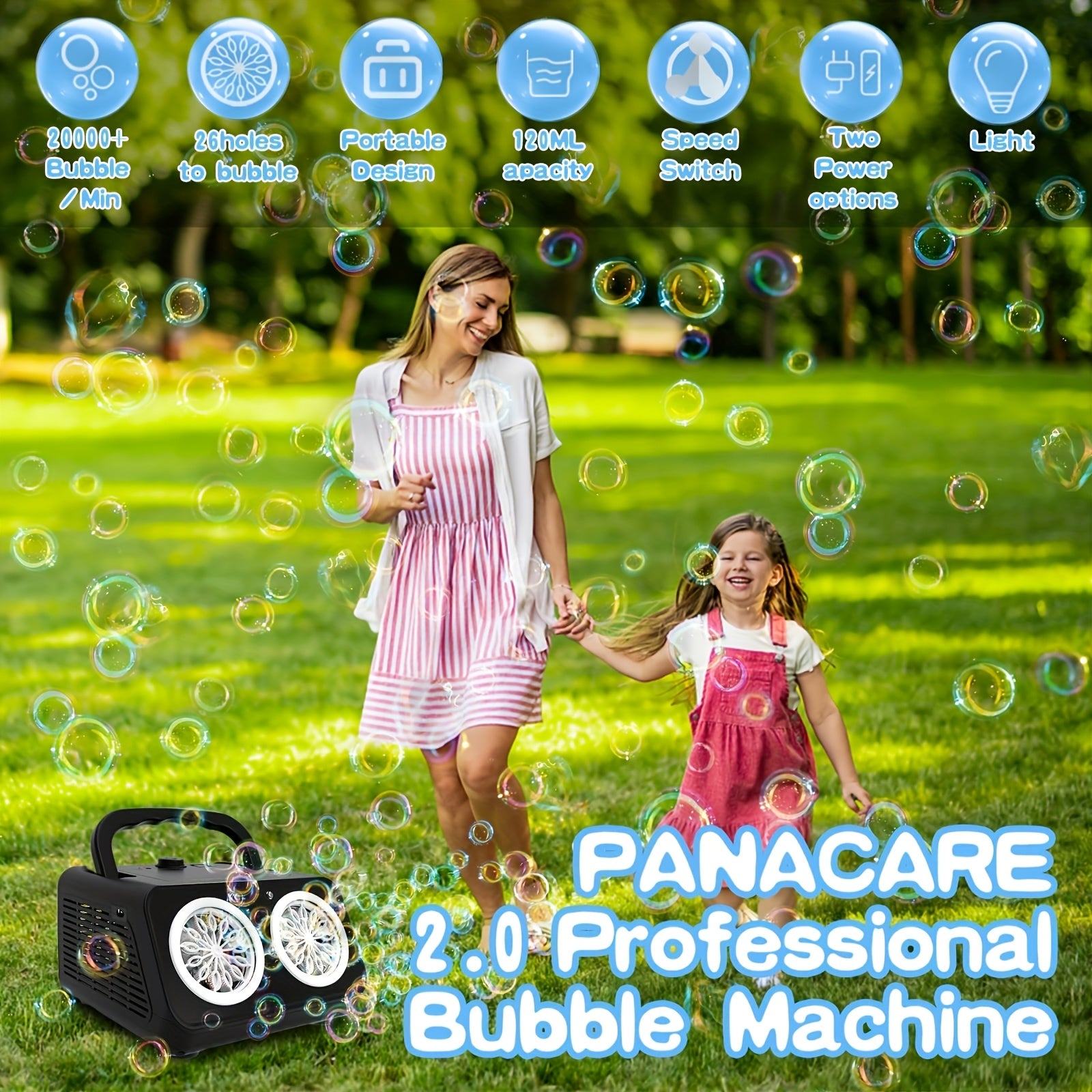 Automatische Bellenmachine met Dubbele Ventilator – Meer dan 20.000 Bubbels per Minuut | Elektrische Bubbelmachine voor Kinderen & Peuters, Werkt op Batterij of Stekker, Inclusief 10x Bubbeloplossing