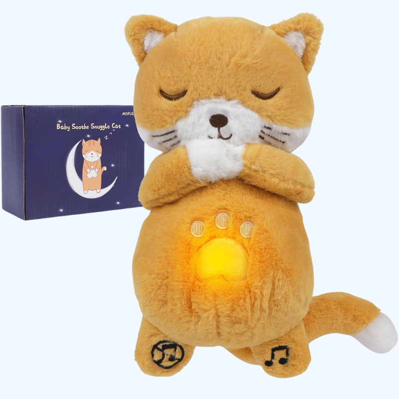 Soothe Snuggle Kat Knuffel | Pluche Dier Voor Angst | Realistische Ademhaling & Licht Muziek | Kalmerend Speelgoed Voor Kinderen en Volwassenen