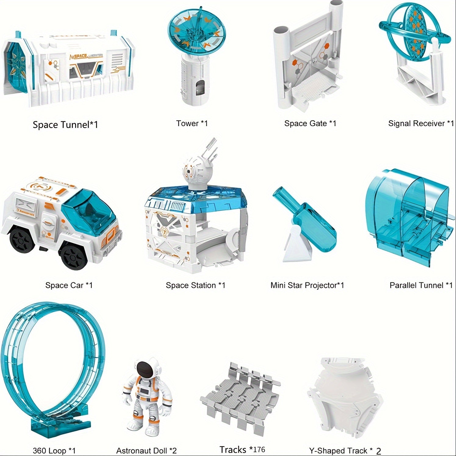 Ruimte Speelgoed voor Kinderen - 204-delige Treinspeelset voor Jongens & Meisjes 4-8 Jaar, Mini Sterrenprojector, Lichtgevende Auto en Astronaut Poppen, Flexibel Racebaan Set - Perfect voor Halloween & Kerst