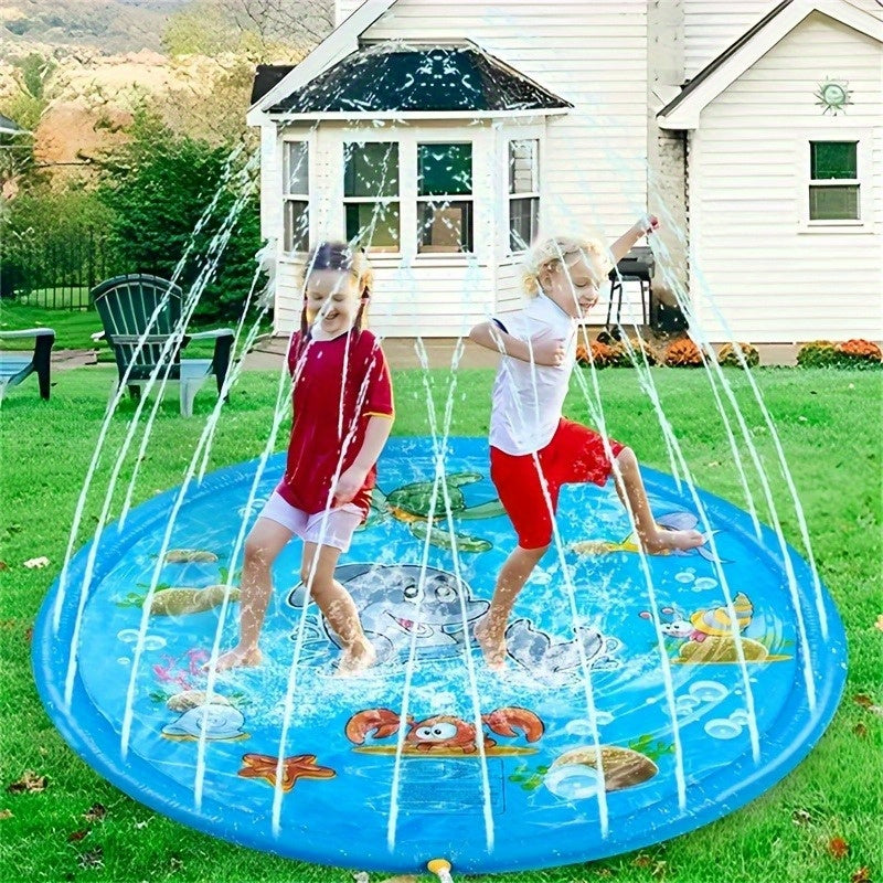 XL Watersproeier Mat 2025 met Zeeleven Thema – 170 cm Opvouwbaar Opblaasbaar Waterkussen voor Kinderen & Huisdieren | Zomerplezier met Schildpadden, Vissen & Zeepaardjes