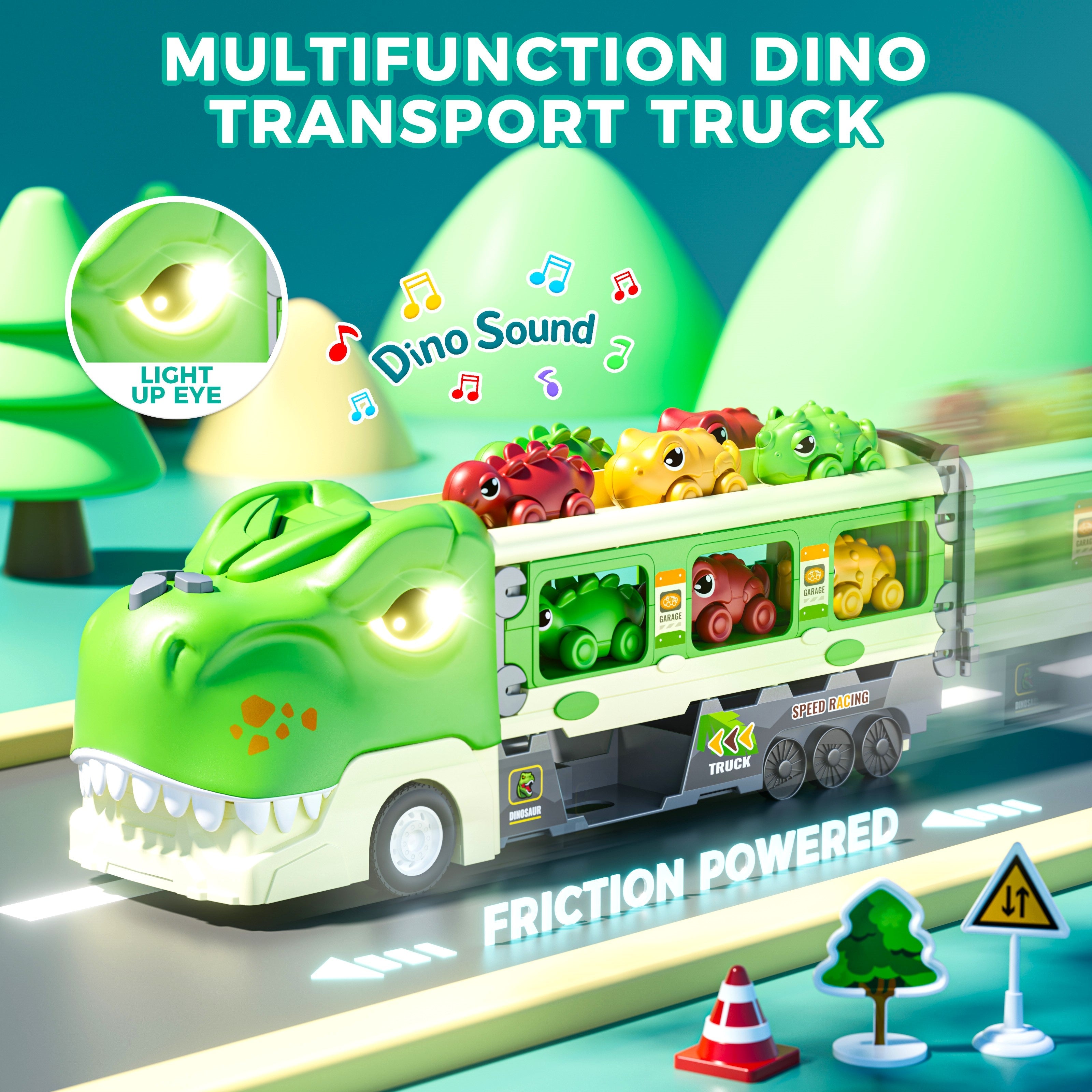 Dinosaurus Speelgoed Truck | 2-in-1 Transporter met Racebaan