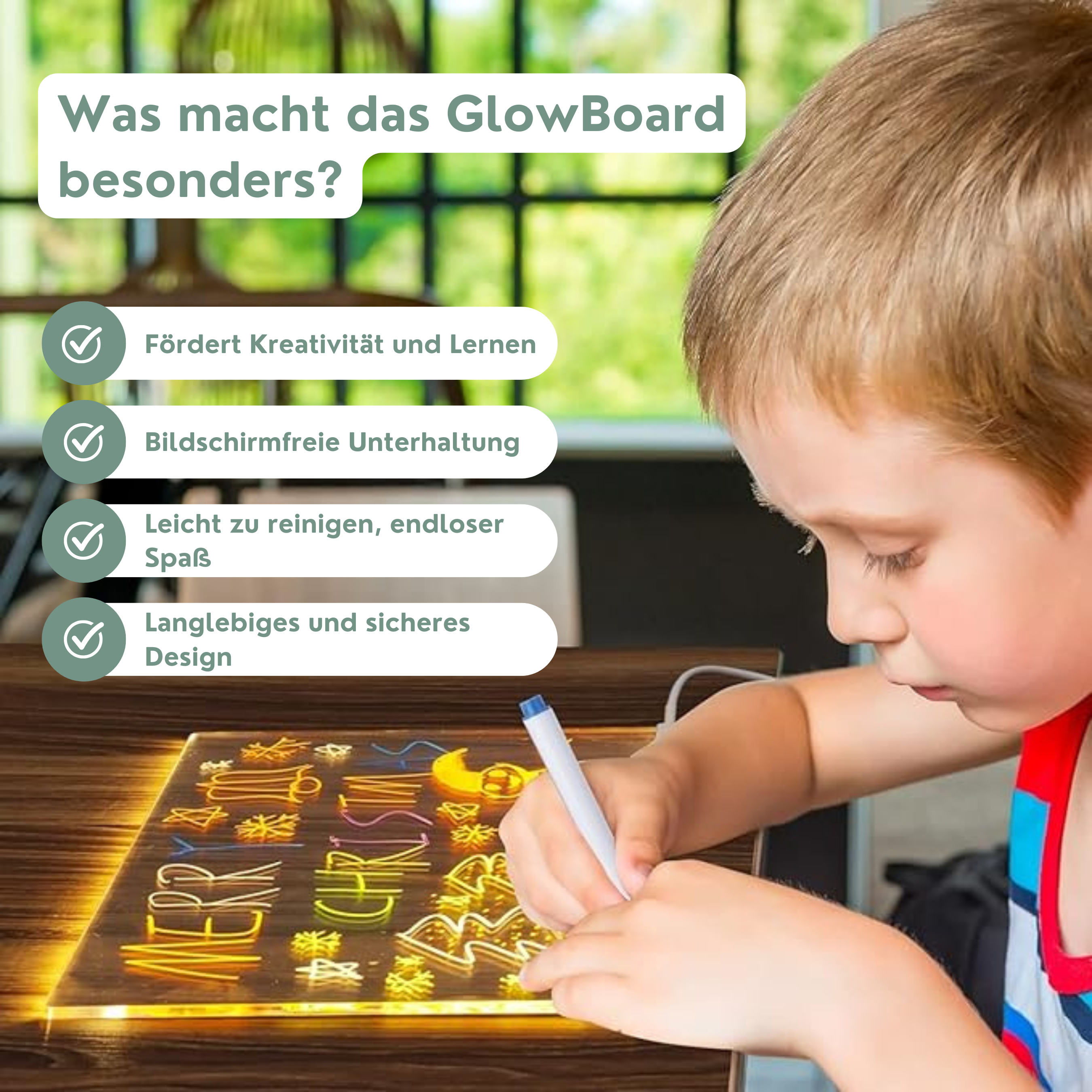 GlowBoard voor Kinderen LED-oplichtend tekenbord met gloeiende stiften | Creatief, gemakkelijk schoon te maken en herbruikbaar