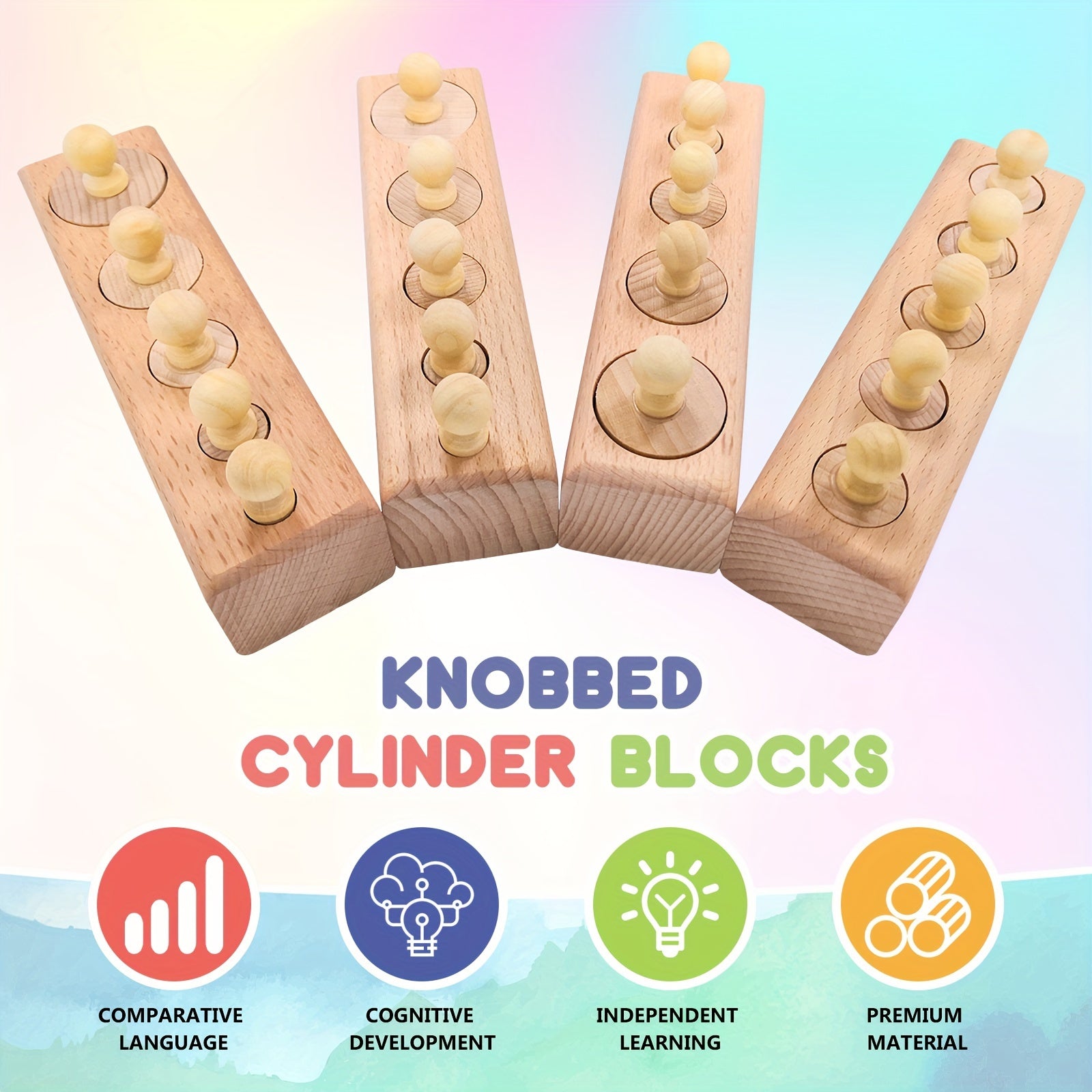Houten Cilinderblokken Set | Sensory Speelgoed voor Kinderen (3+ Jaar)