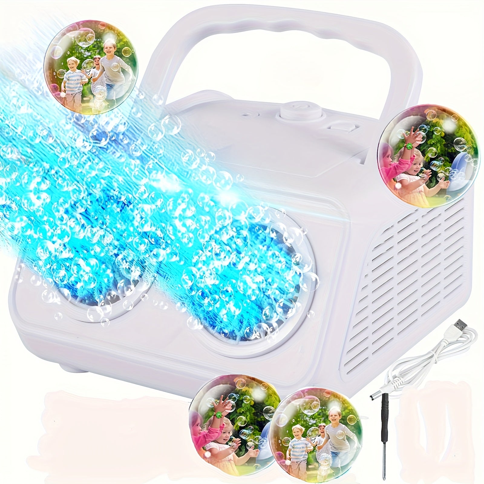 Automatische Bellenmachine met Dubbele Ventilator – Meer dan 20.000 Bubbels per Minuut | Elektrische Bubbelmachine voor Kinderen & Peuters, Werkt op Batterij of Stekker, Inclusief 10x Bubbeloplossing