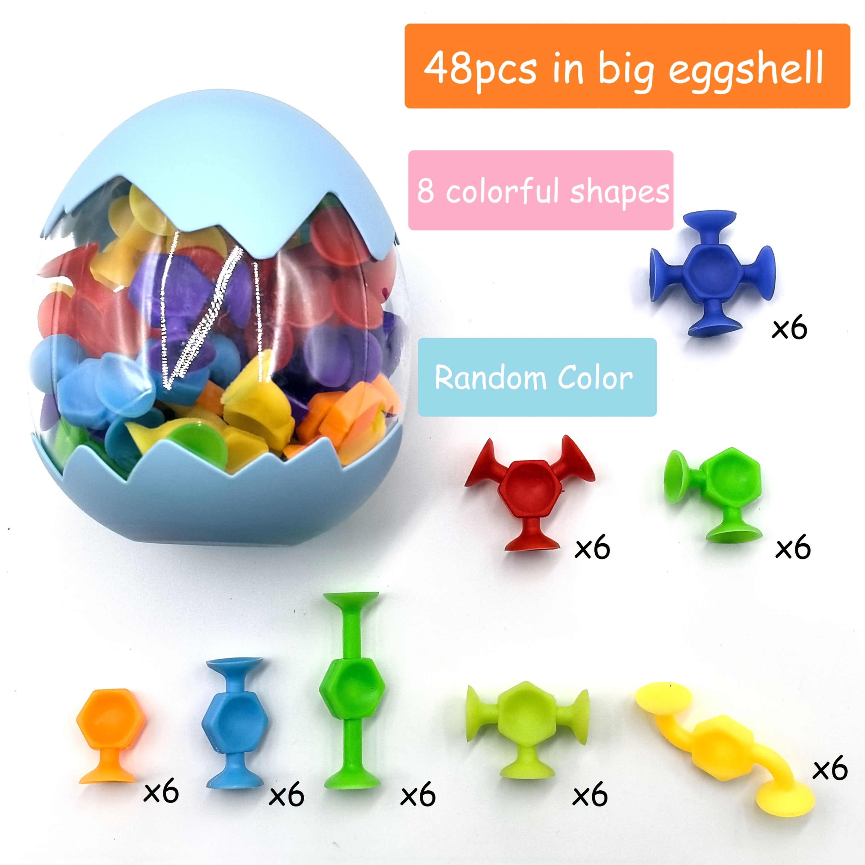 Zuignap Speelset met 18/48 Stuks | Zachte Siliconen Bouwblokken in Eierdoos, Sensorisch Fidget Speelgoed, Ideaal voor Reizen & Vakantie