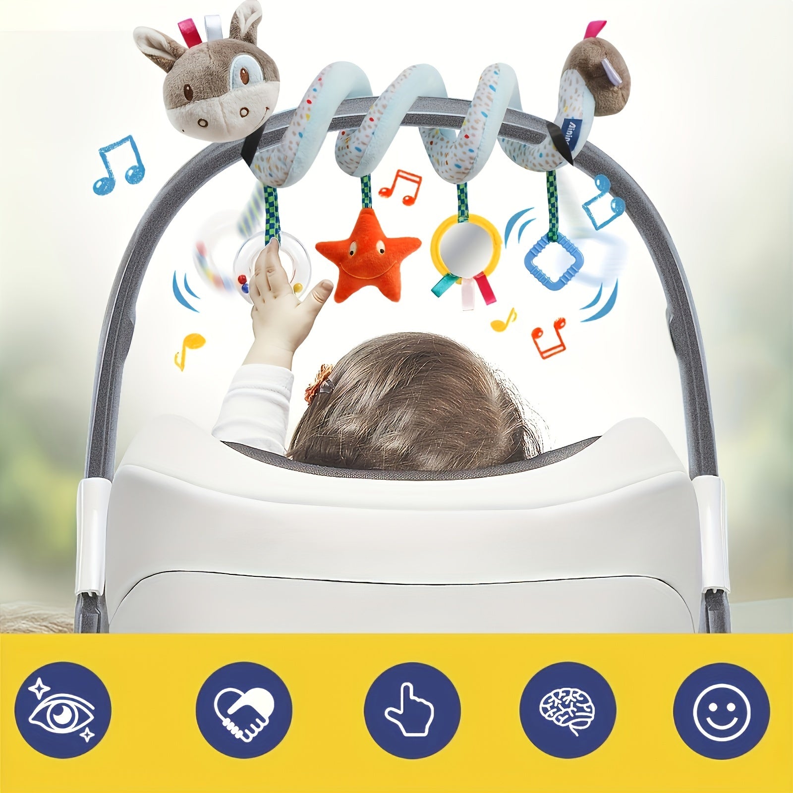 Spiraal Plush Baby Autostoel Speelgoed | Kleurrijke Mobile voor 0-12 Maanden, Ideaal voor Wieg, Bedje & Draagzak