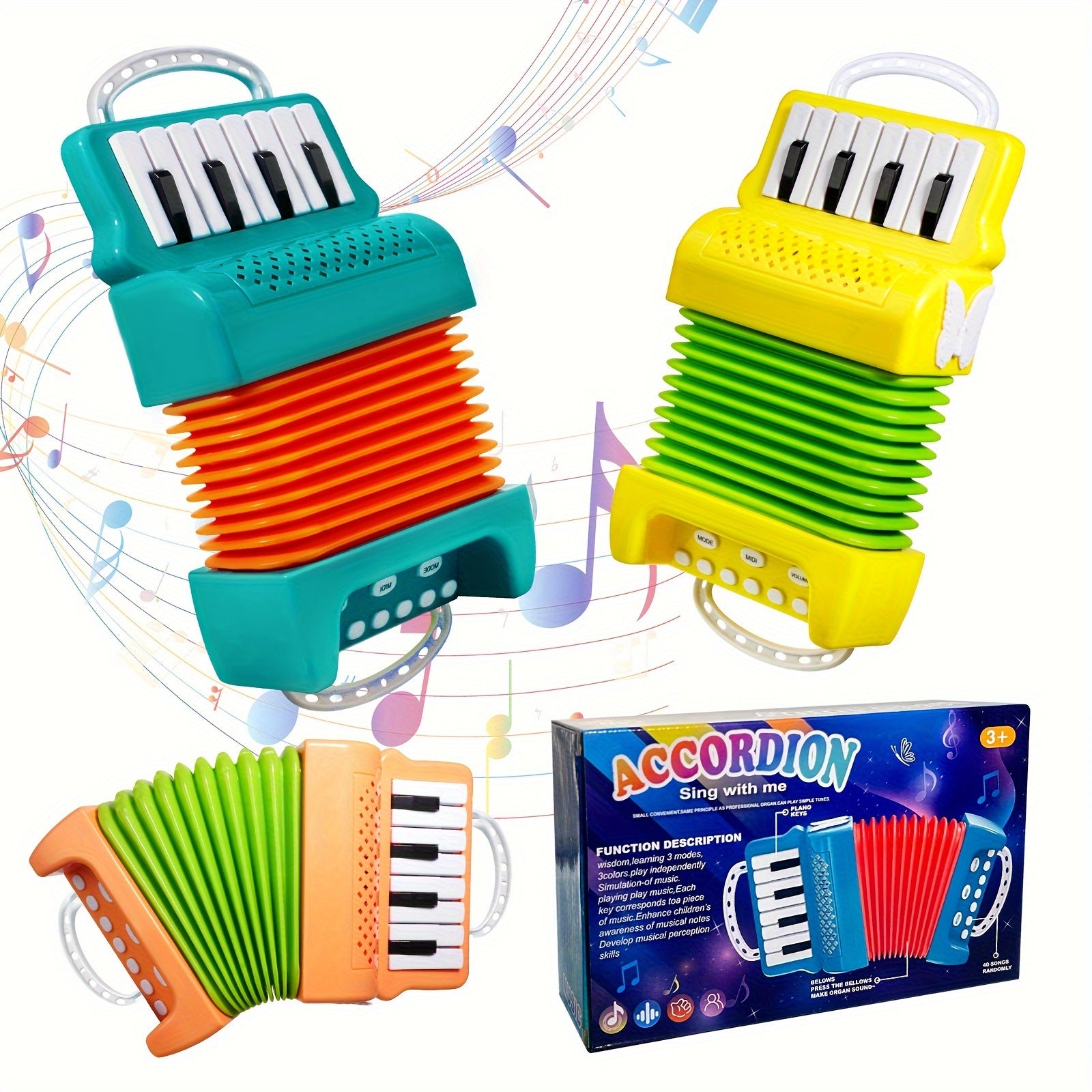 Kinderaccordeon speelgoed - 12-toetsen keyboard, 3 speelmodi, kerstcadeau