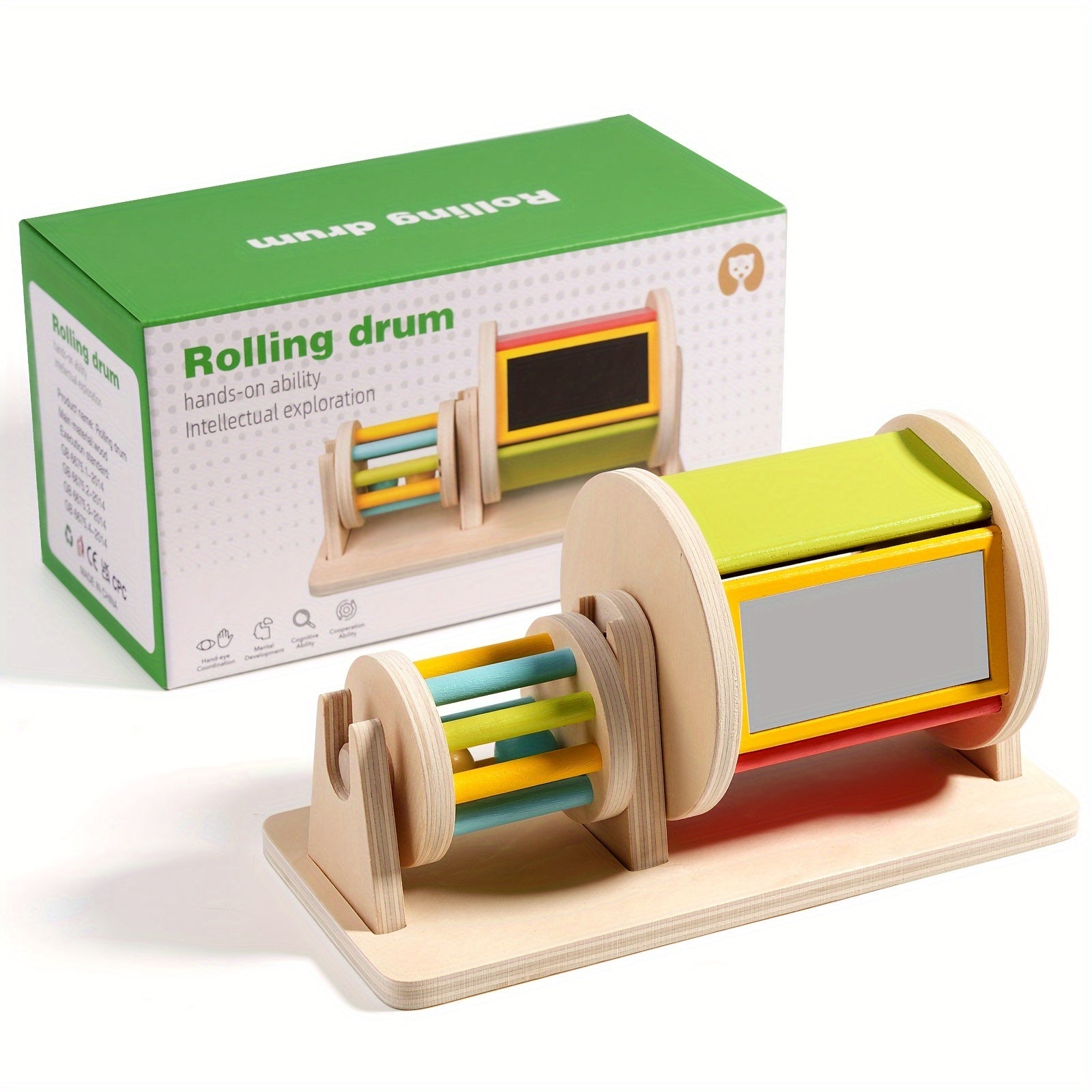 Houten Rollende Trommel Sensory Speelgoed voor 18 Maanden en Ouder | Kleurherkenning & Motorische Vaardigheden Ontwikkelen
