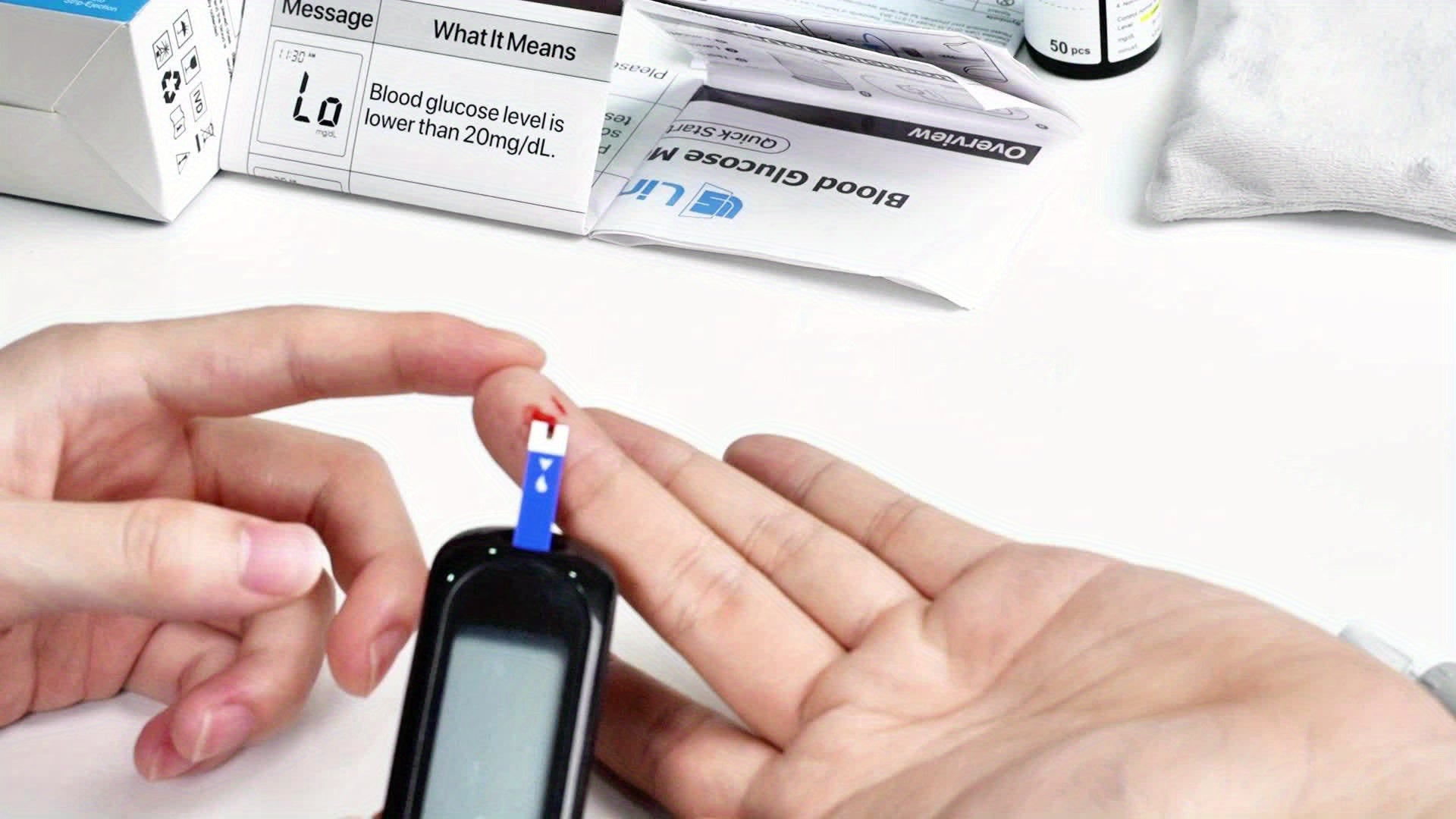 Complete Bloedsuikermeter Startpakket voor Thuisgebruik - Nauwkeurige Bloedglucosemeter Kit met 50 Teststrips en 50 Lancetten - Diabetes Testset zonder Coderen