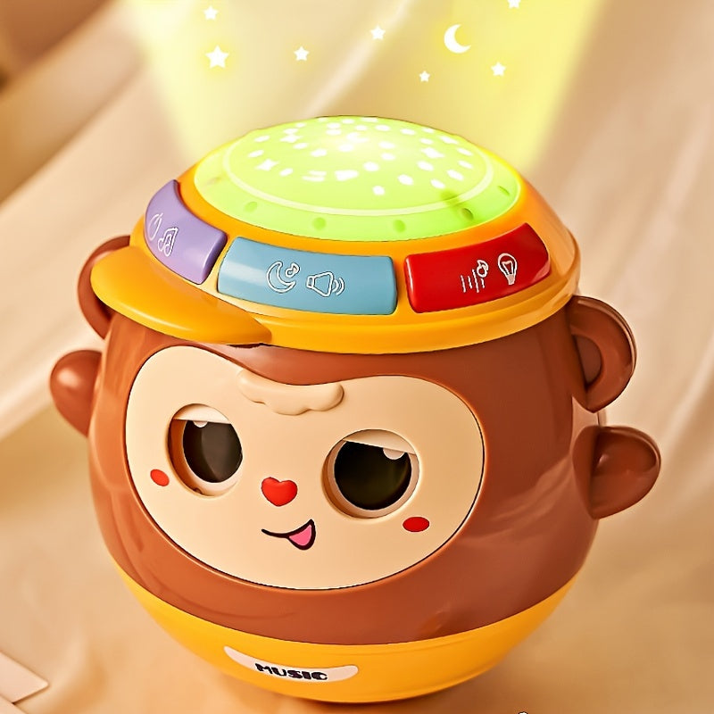 Monkey Hand Drum Speelgoed met Licht en Muziek | Multifunctioneel Ritme Projectie Speelgoed voor Vroege Educatie | Perfect Cadeau voor Halloween en Kerst