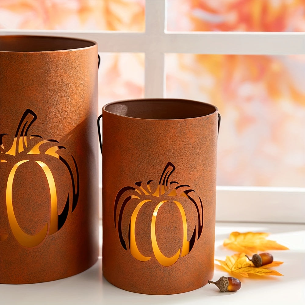 Rustieke Gietijzeren Pompoen Kaarsenhouder voor Herfstdecoratie - Sfeervolle Kandelaar voor Halloween en Thanksgiving - Geschikt voor Binnen en Buiten