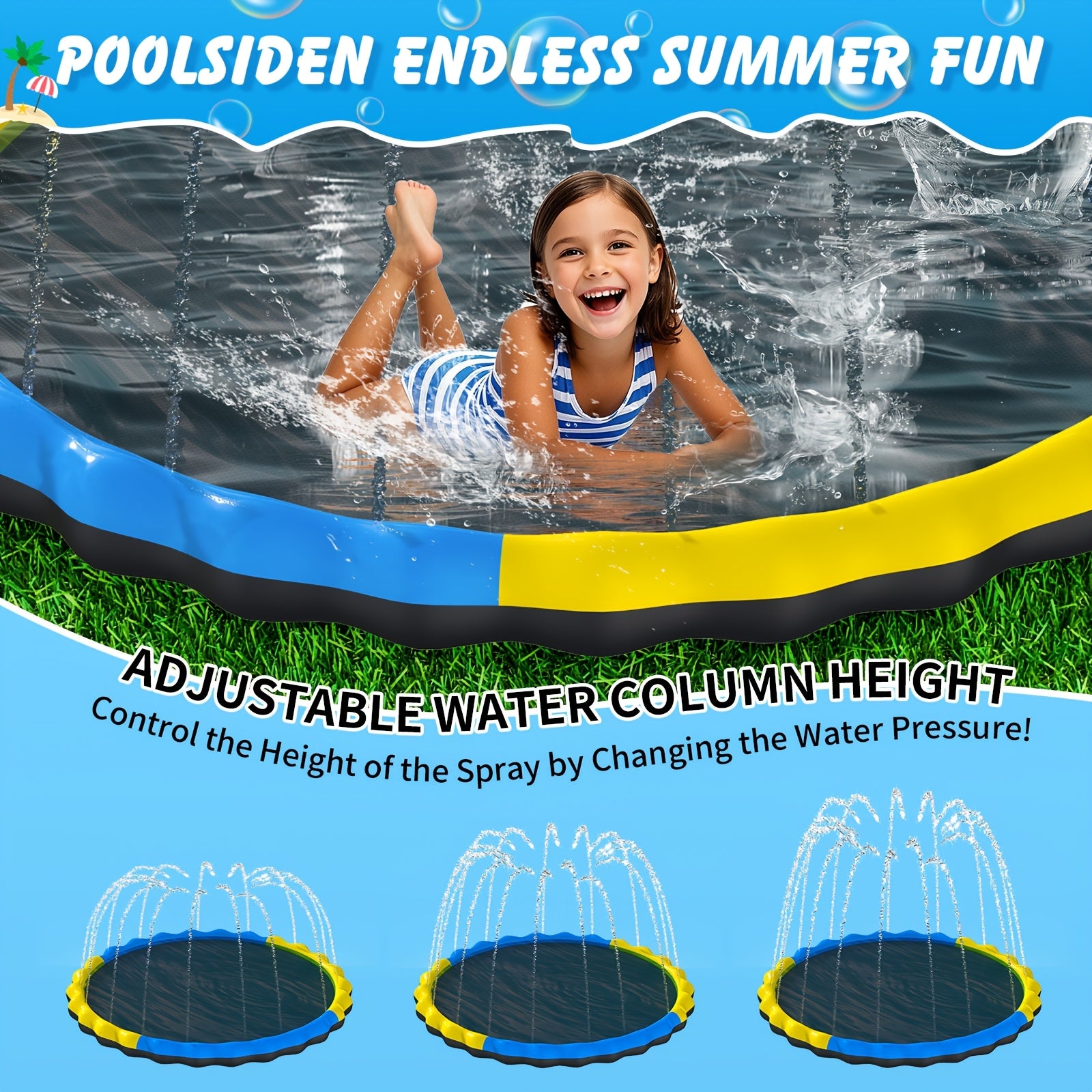 Antislip Waterspeelmat 170 cm voor Kinderen & Honden – Buitenspeelgoed met Fontein