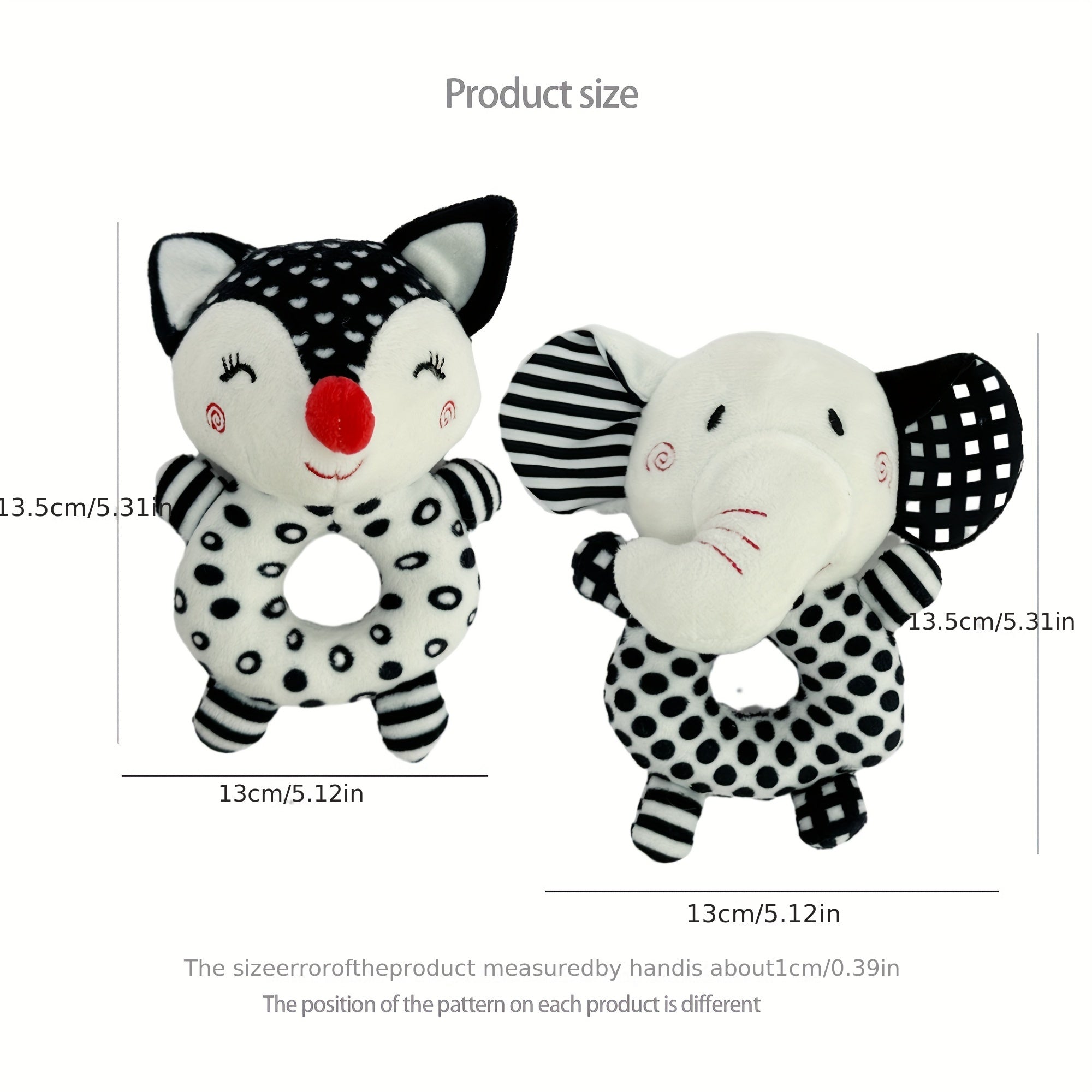Zwart-witte Polyester Fiber Rammelaar Speelgoed | Educatief Baby Cadeau voor Vroeg Onderwijs