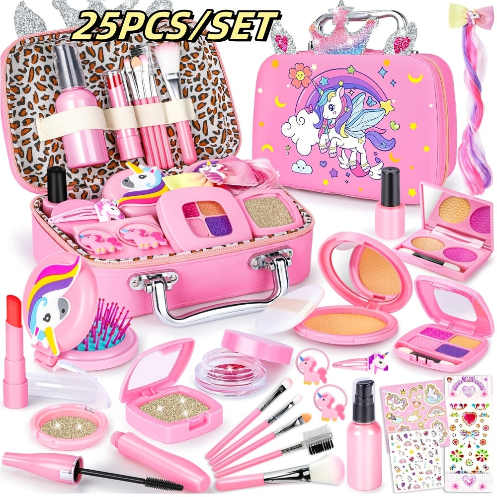 Make-up Set voor Kinderen - Afwasbare Make-up met Eenhoorn Tas - Voor Meisjes van 3 tot 12 Jaar - Ideaal voor Rollenspel & Verjaardags- of Kerstcadeaus