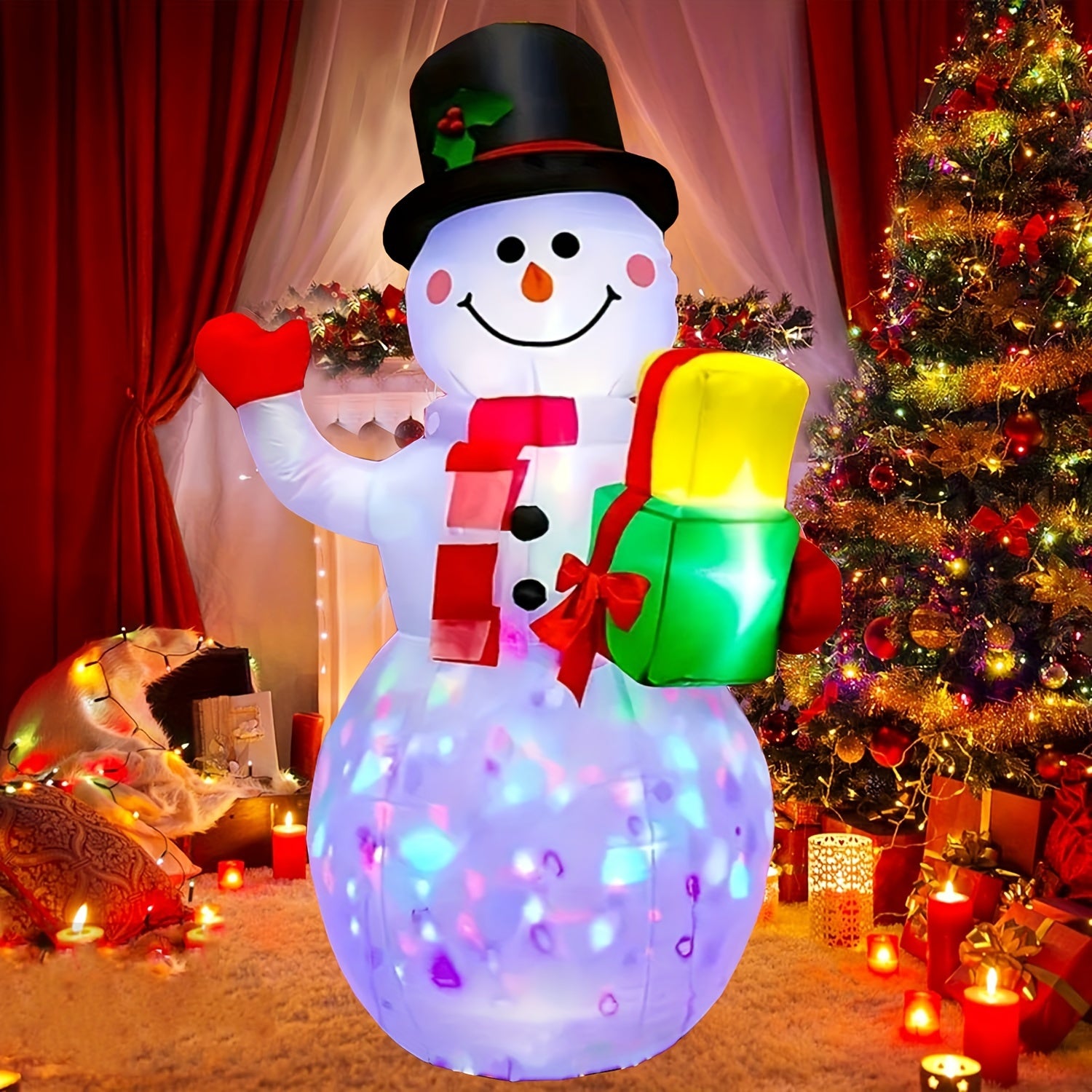 Opblaasbare Kerstdecoraties 1pc 5FT Sneeuwpop met 360° Draaibare LED Lichten - Binnen- en Buitendecoratie
