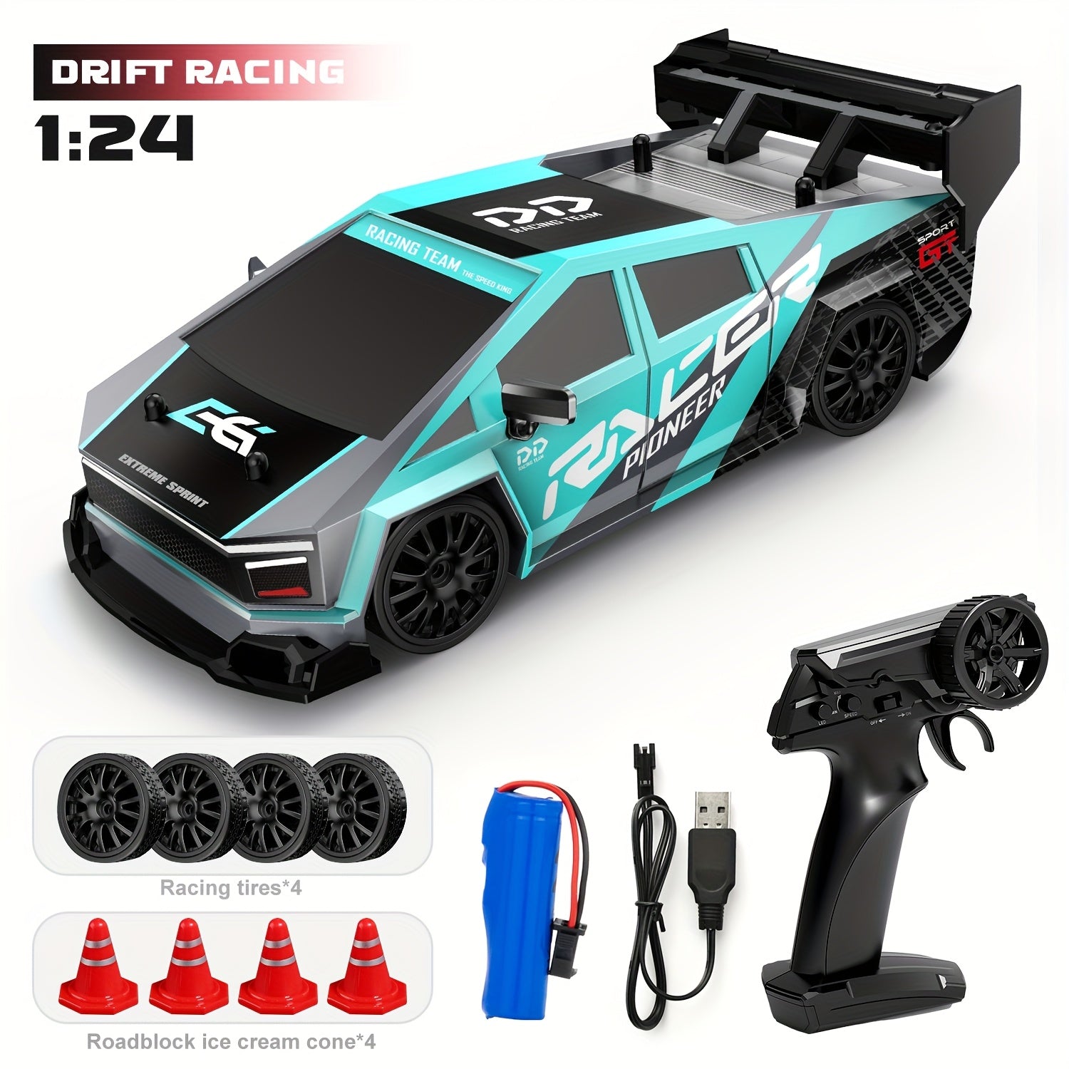 RC Drift Auto 1:24 | 4WD Afstandsbediening Racewagen met Driftbanden