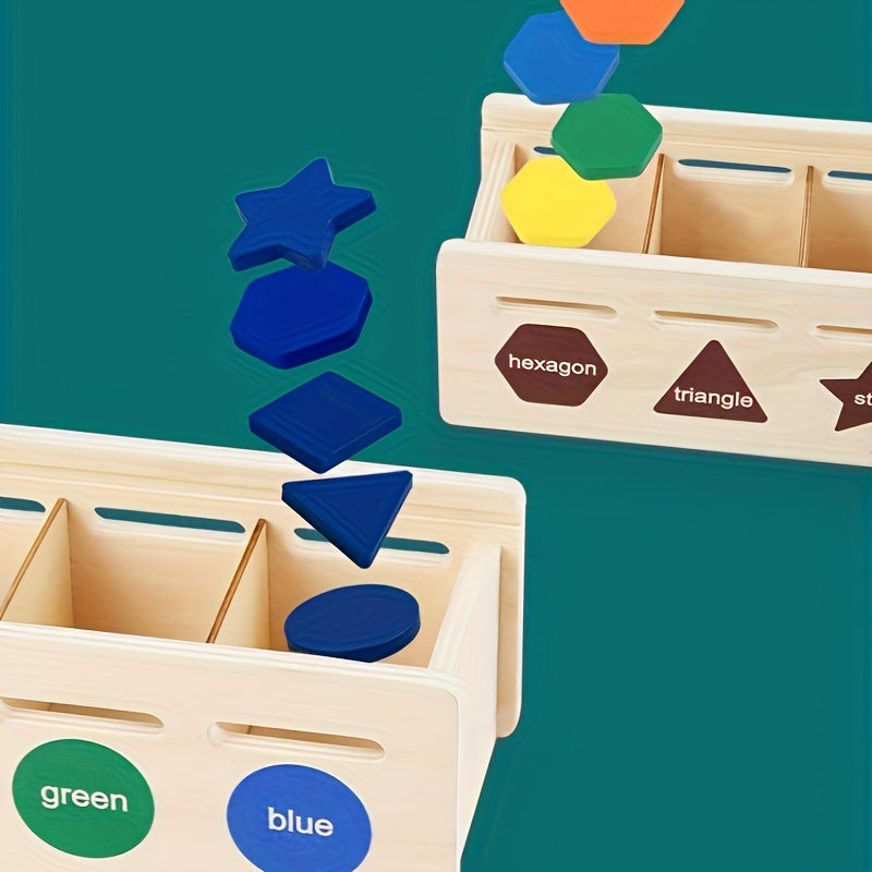 Houten Kleur- en Vormen Sorteerbox | Vroege Educatie Bouwblokken Puzzels voor Kinderen van 1-3+ Jaar
